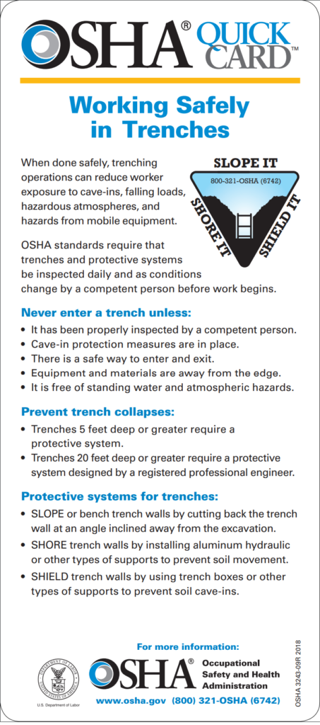 OSHA QuickCard™: Working Safely in Trenches