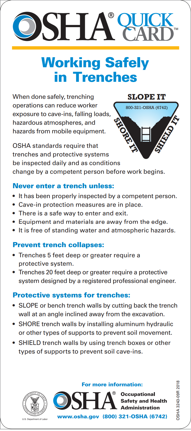 OSHA QUICKCARD™: WORKING SAFELY IN TRENCHES