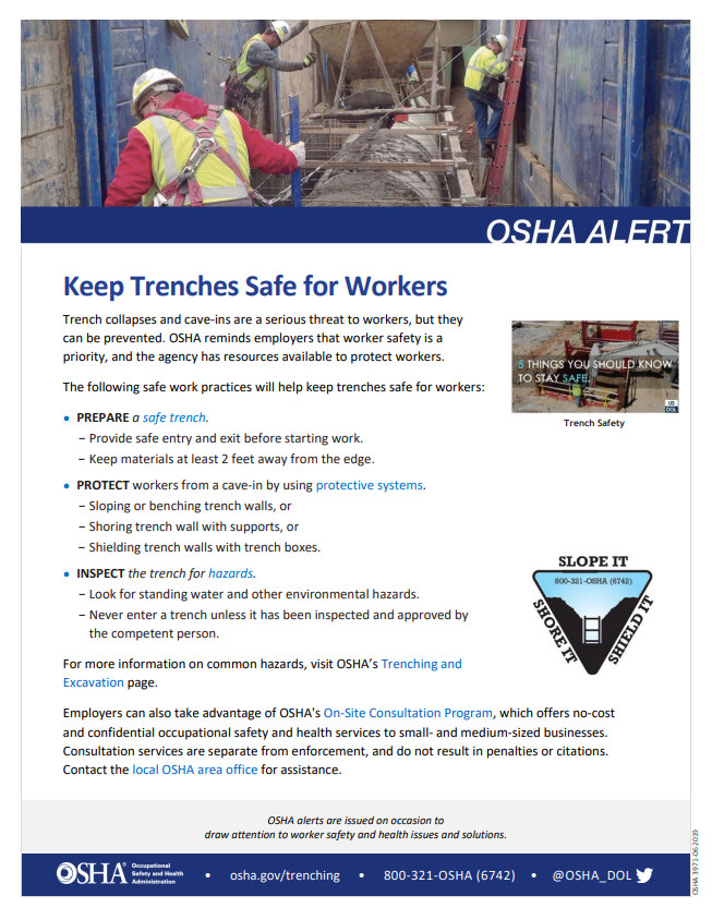 Keep Trenches Safe for Workers OSHA ALERT